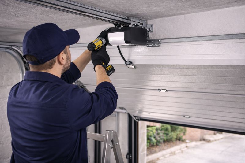 Instalación y ajuste de motor en una puerta de garaje automática