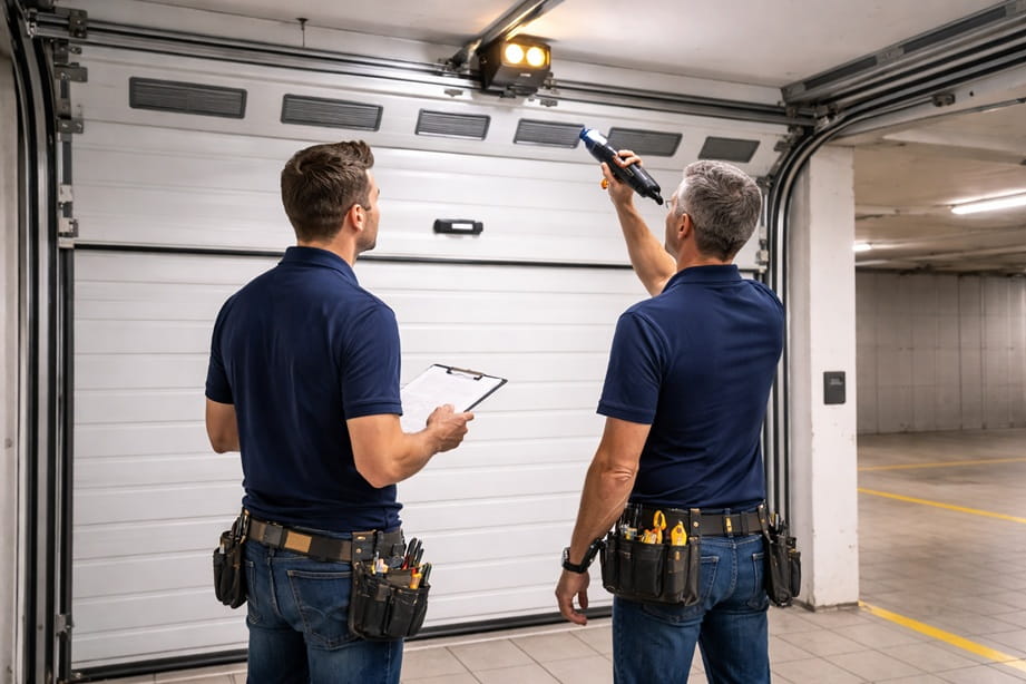 Puerta de garaje en edificio empresarial del Parque Tecnológico de Paterna