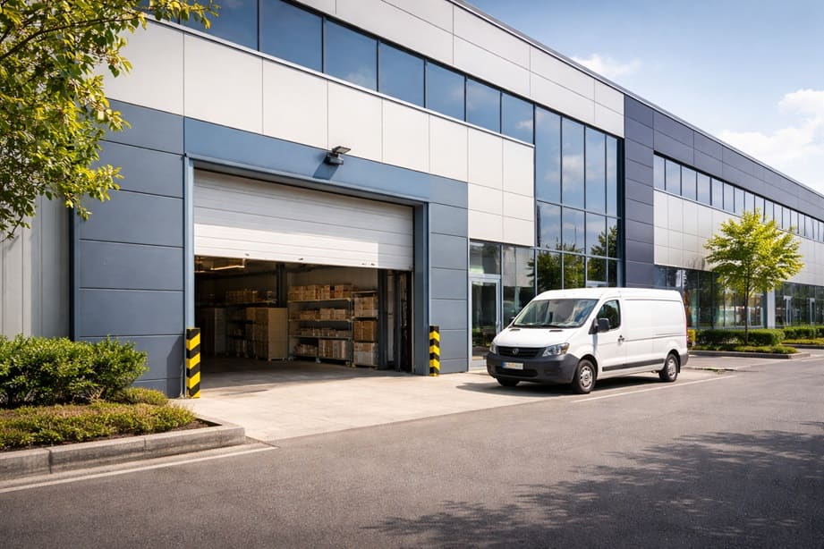 Puerta de garaje automática en instalaciones de una empresa en Paterna