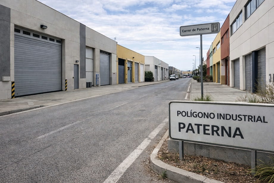 Puerta de garaje industrial en uno de los polígonos de Paterna