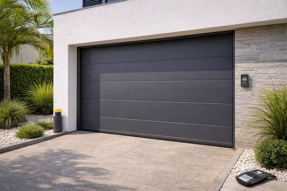 Puerta de garaje seccional instalada en una vivienda residencial de Paterna