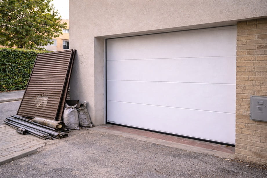 Sustitución de una puerta de garaje antigua por una nueva en Paterna